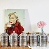 Set of 5 aluminum spice jar Tournus France