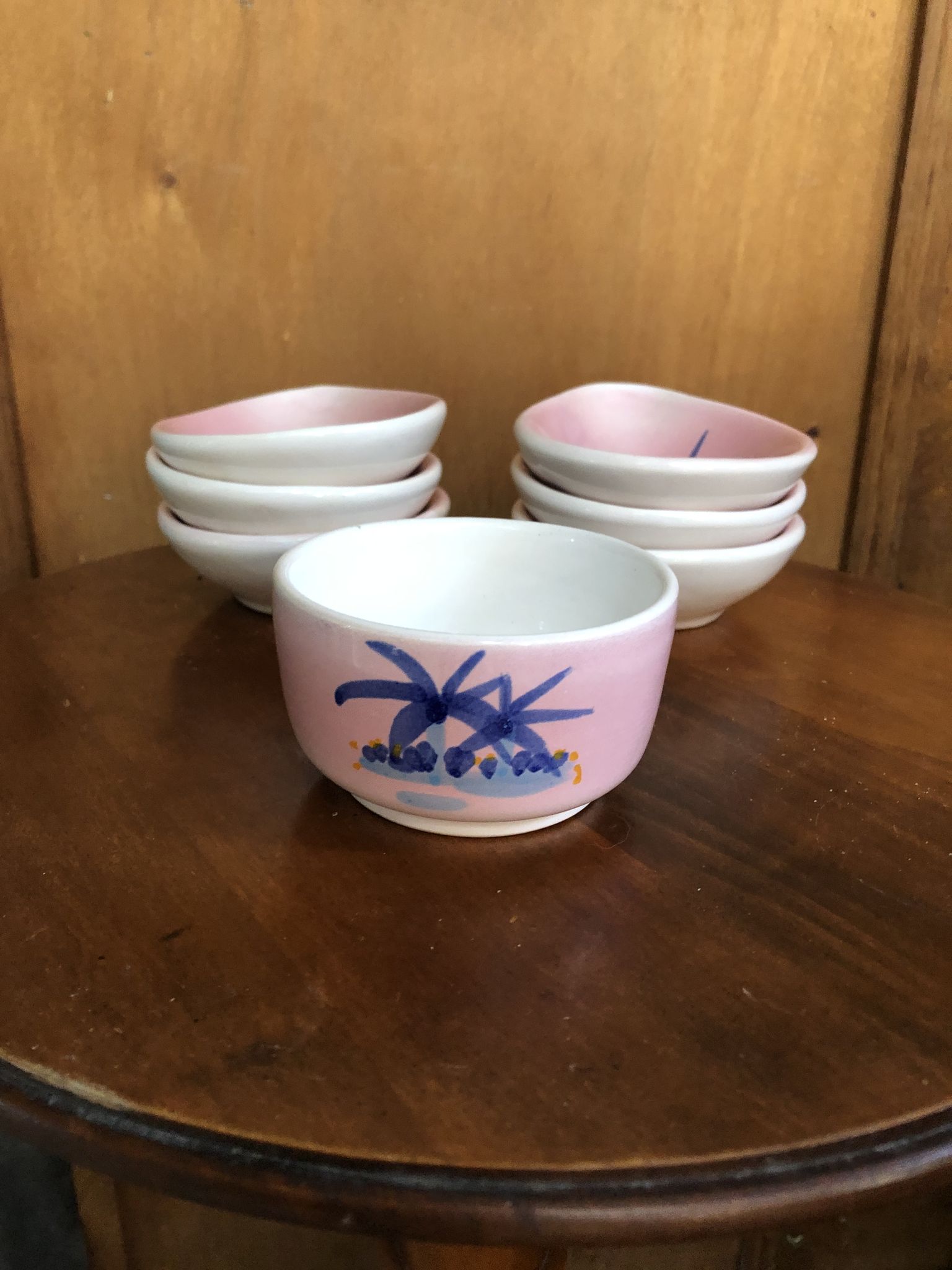 Ancien service apéro vallauris bol & 5 coupelles céramique rose