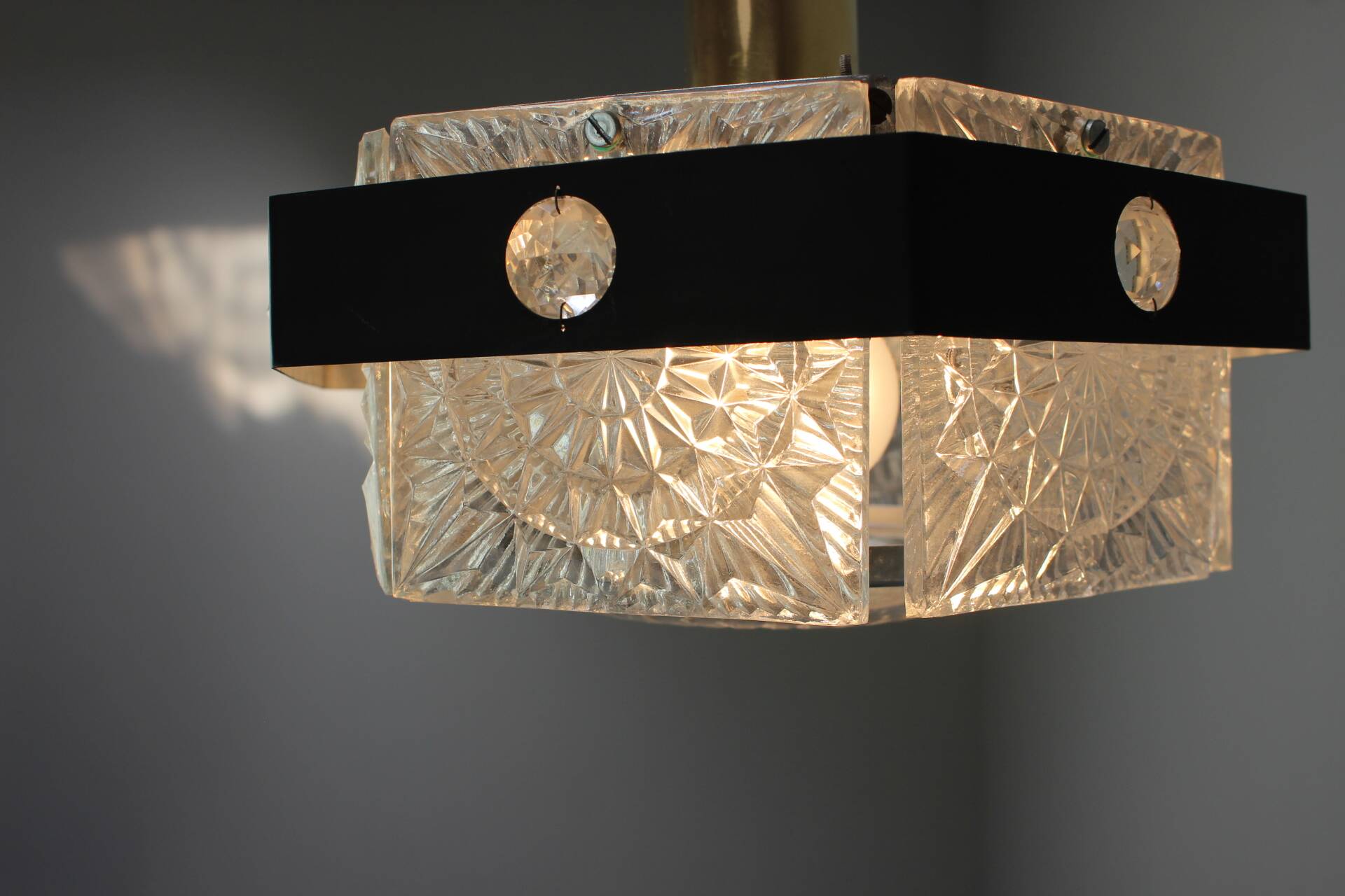 1970s Czechoslovak Kamenický Šenov Cut Glass and Chrome Pendant Light
