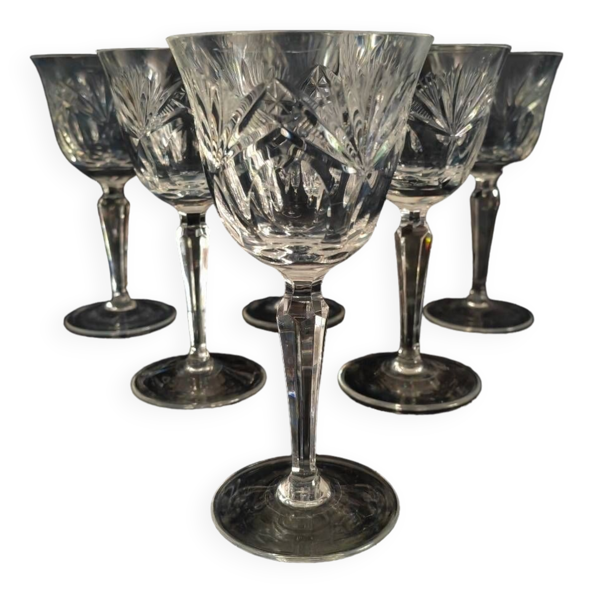 6 cut red wine glasses