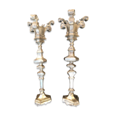 Paire de chandeliers en bronze doré de style baroque, XIXème siècle
