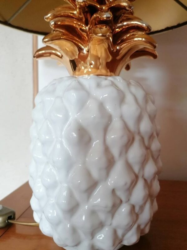 Lampe ananas vintage céramique blanche et doré