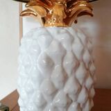 Vintage white and gold ceramic pineapple lamp