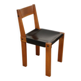 Chair S24 by Pierre Chapo – Solid elm and black leather – 1970