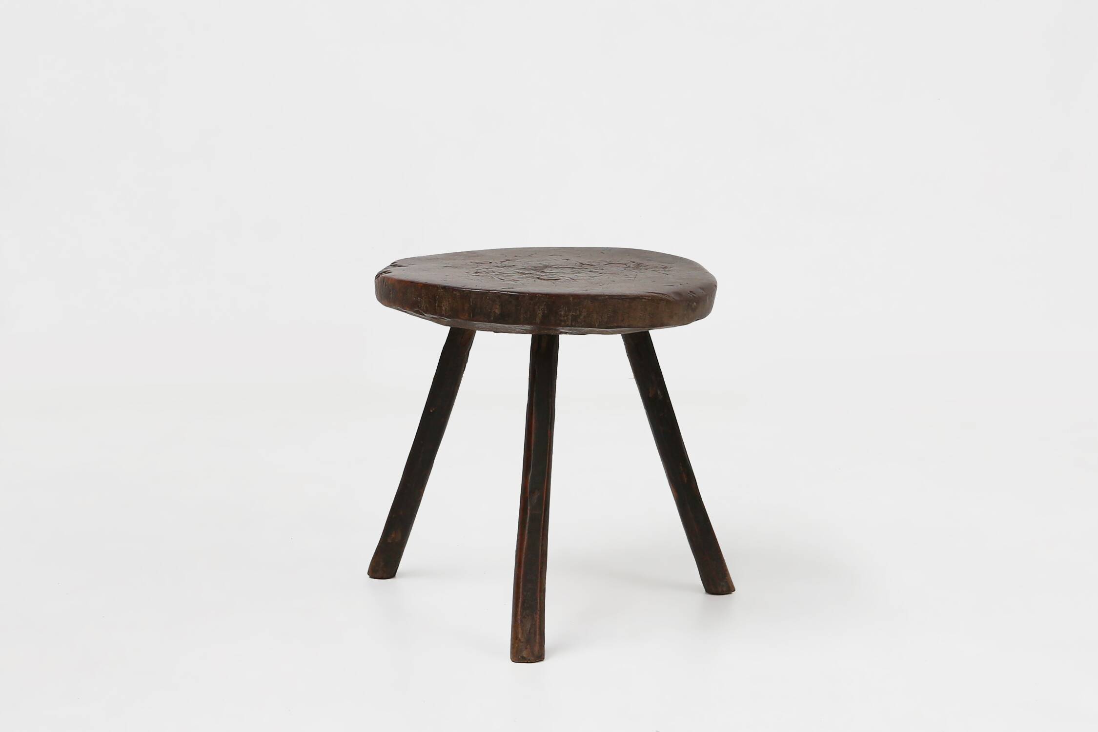 Sculptural rustic brutalist oak tripot stool, France ca. 1850