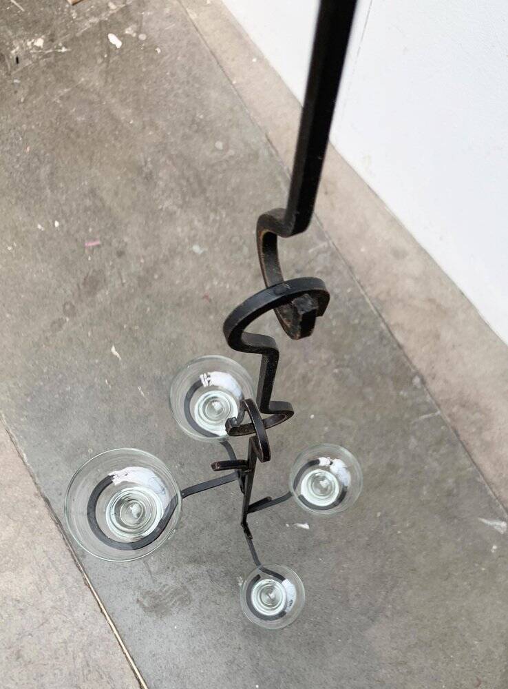 Mid-century metal and glass pendant light from the 1960s.