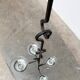 Mid-century metal and glass pendant light from the 1960s.