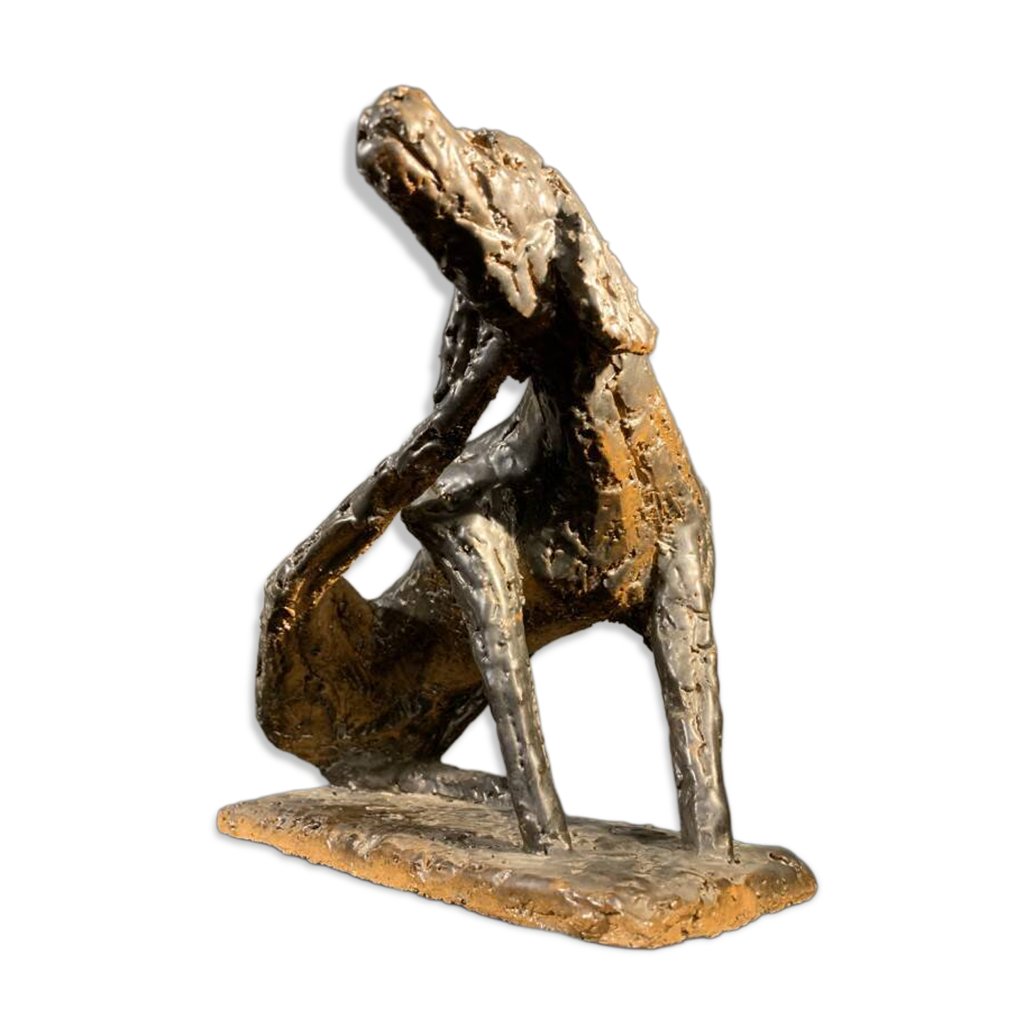 Animal Sculpture Dog, Glazed Stoneware, Unique Piece, 1960s