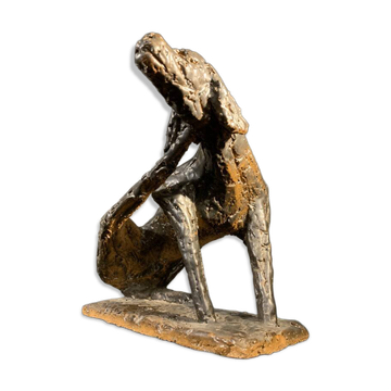Sculpture animalière, chien en grès émaillé, 1960
