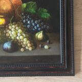 Still life painting, grapes and figs, oil on canvas.