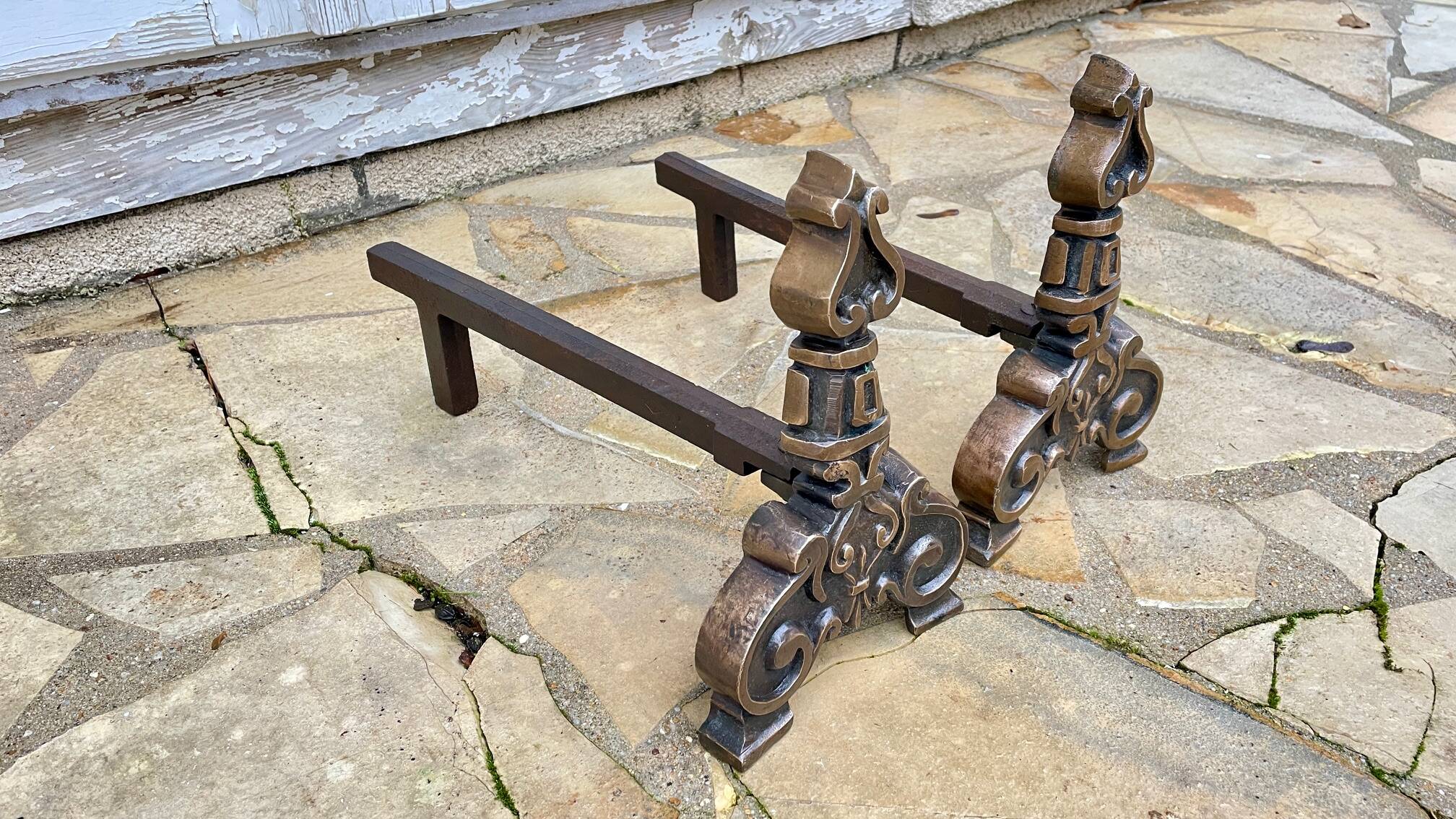 Paire de CHENETS Laiton Massif VINTAGE