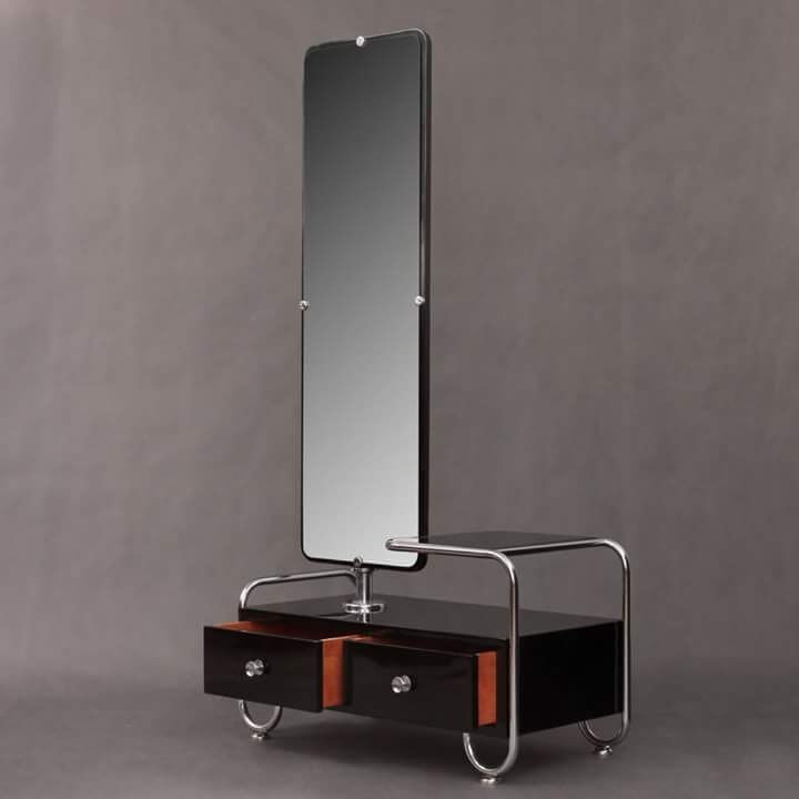 Bauhaus Beech Dressing Table and Mirror, Czech Modernism 1930s