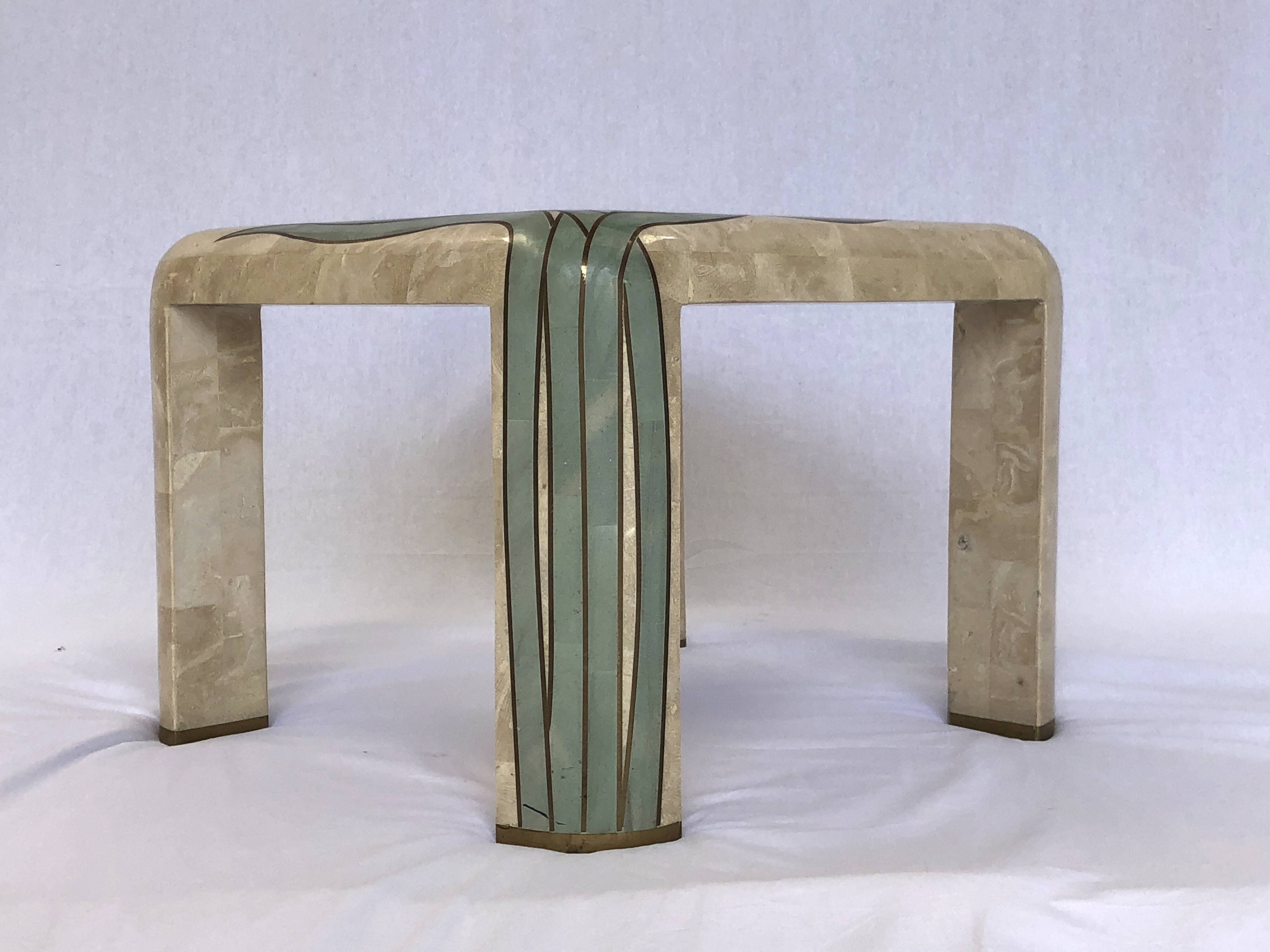Travertine coffee/side table with brass inlay, 1970s