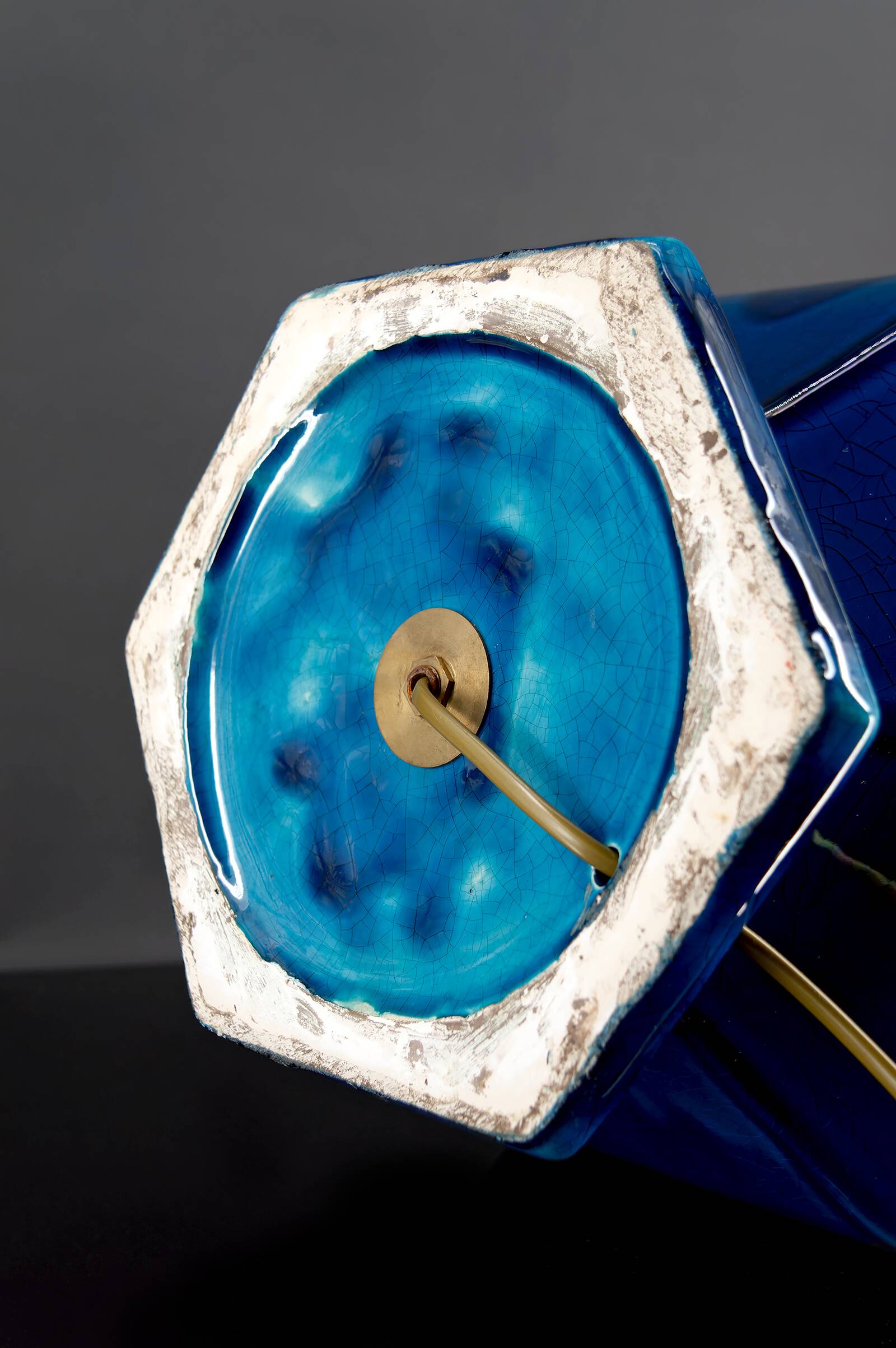 Important Porcelain Lamp with Blue Crackle Enamel, France, Circa 1940