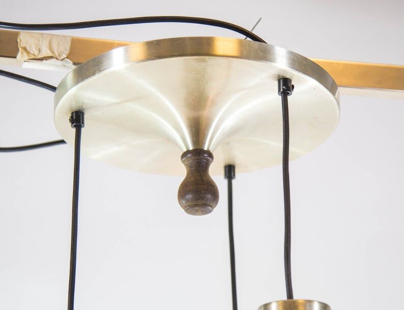 Ceiling lamp with 3 branches aluminum and glass 60s