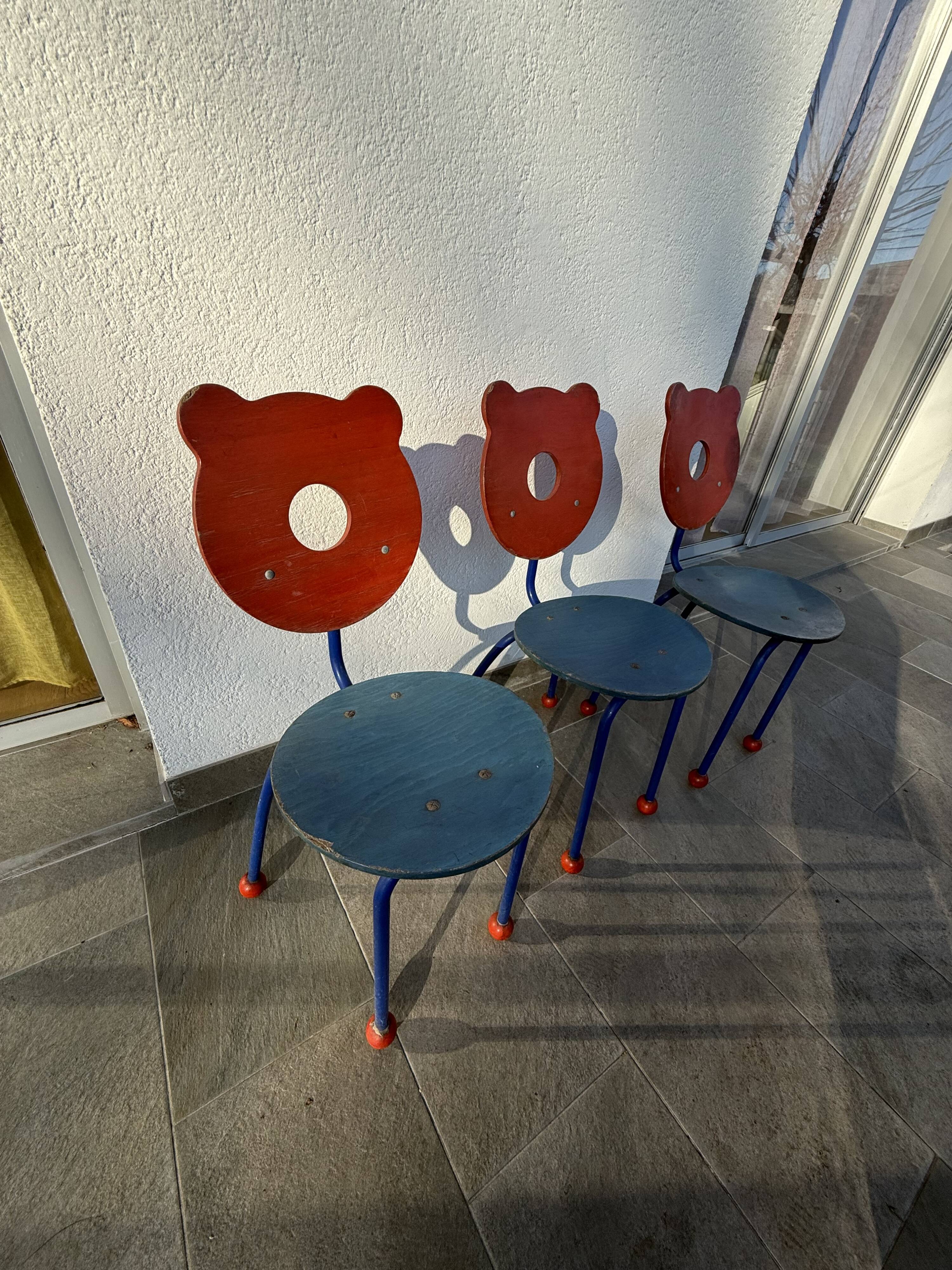 Set of 3 1980's Memphis style school chairs