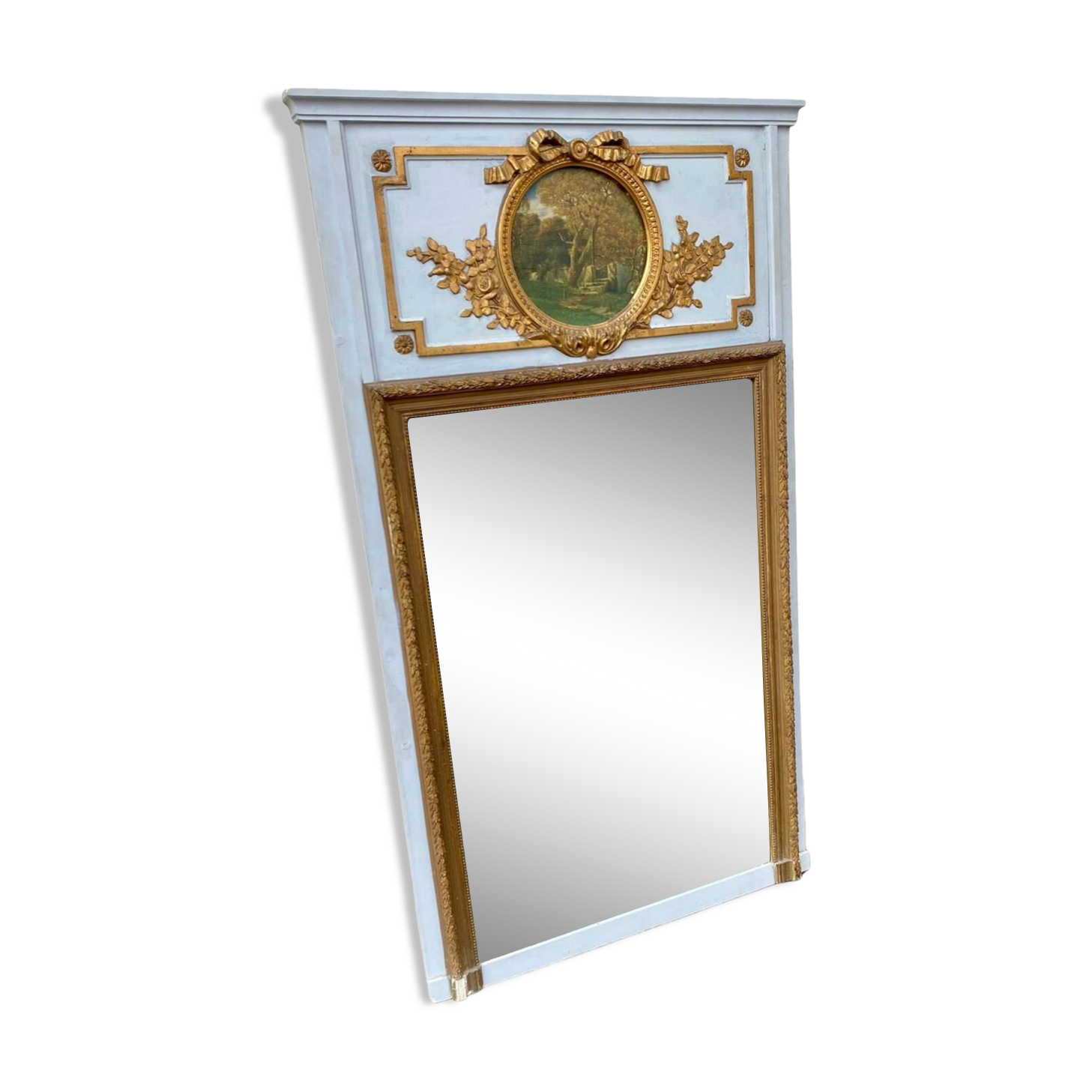 Trumeau mirror with oval decoration and wooden pediment 1920