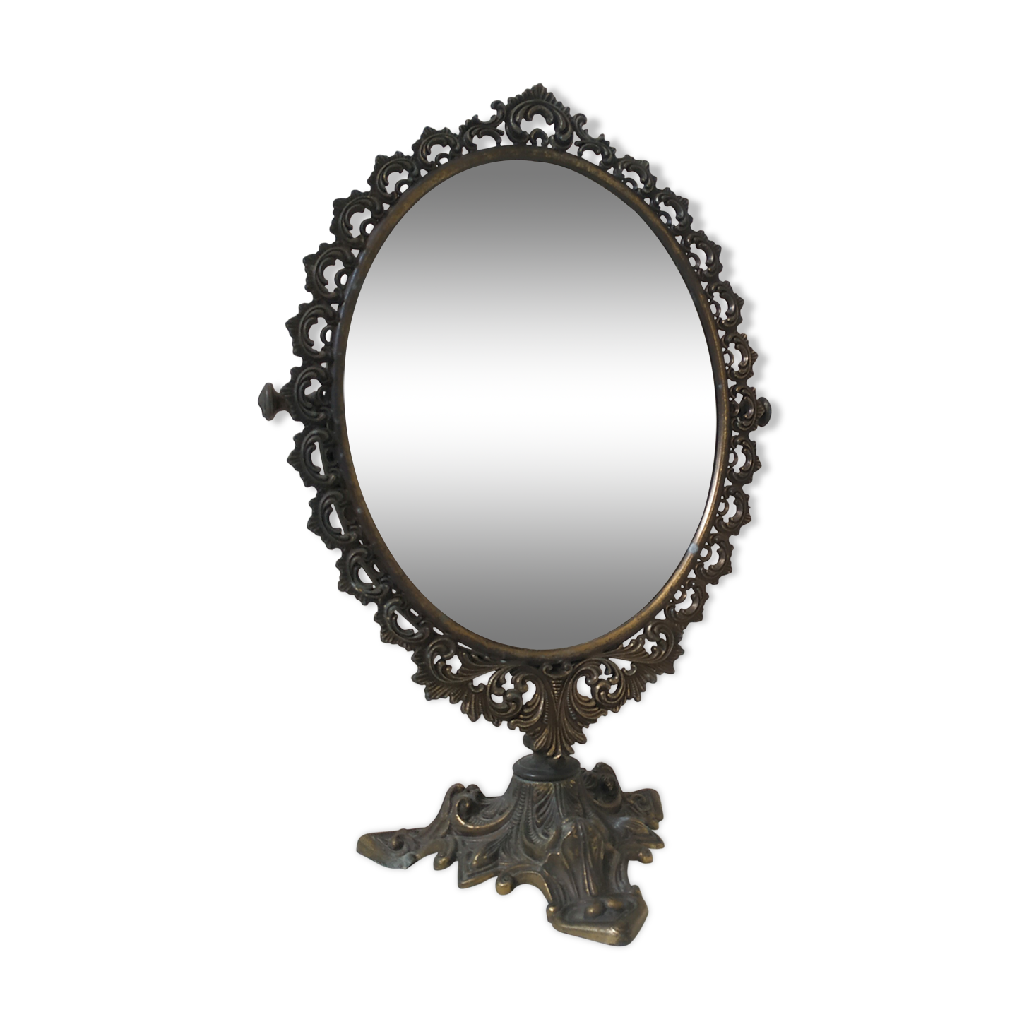 Old mirror on foot metal 30x46cm