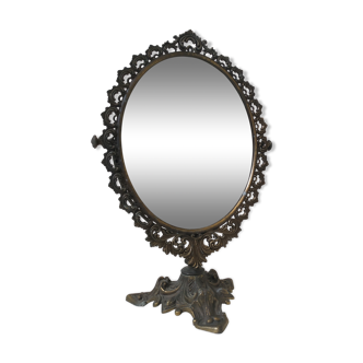 Old mirror on foot metal 30x46cm