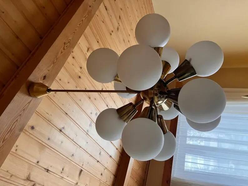 Space Age brass Design Chandelier Sputnik by Kamenicky Senov, 1970s