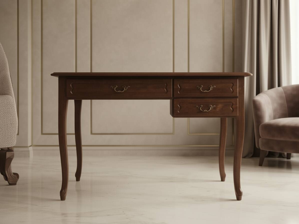 Antique Louis XV style flat desk in solid wood – 3 drawers