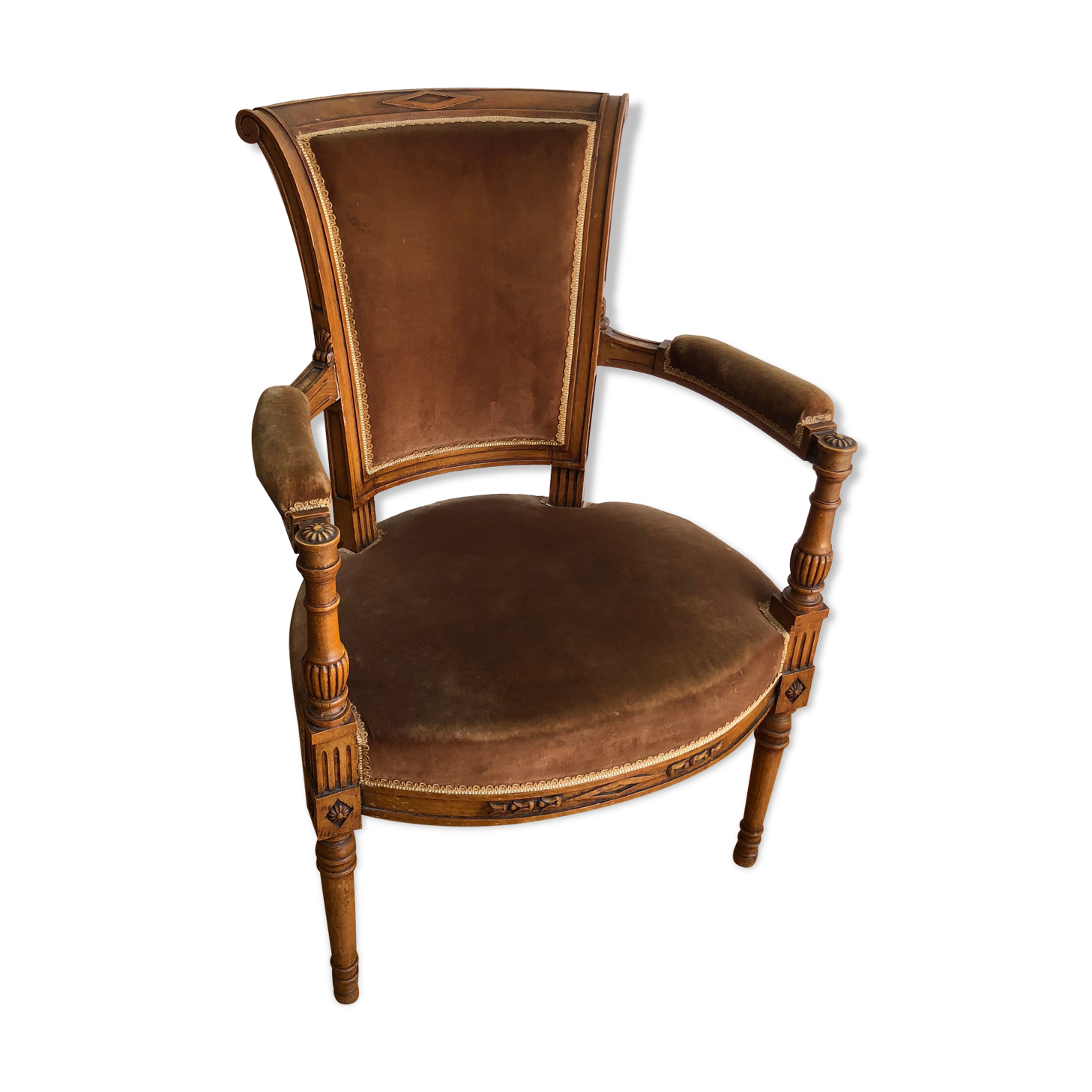 Fauteuil style directoire velours marron