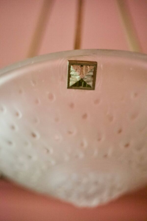 Lustre signé Muller Frères Lunéville , suspension Art déco, lustre bronze nickelé, lampe de plafond,