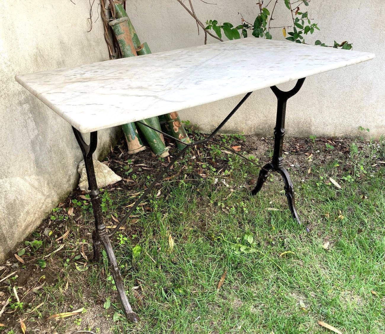 Garden table cast iron legs rectangular marble top