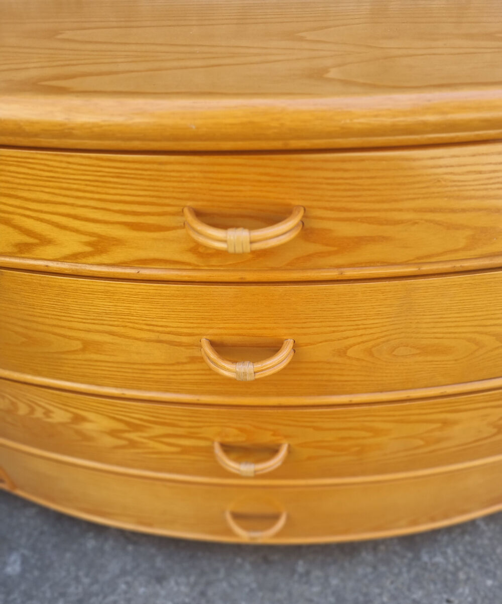 Commode bois, bambou et rotin, Cerda, vintage, années 80