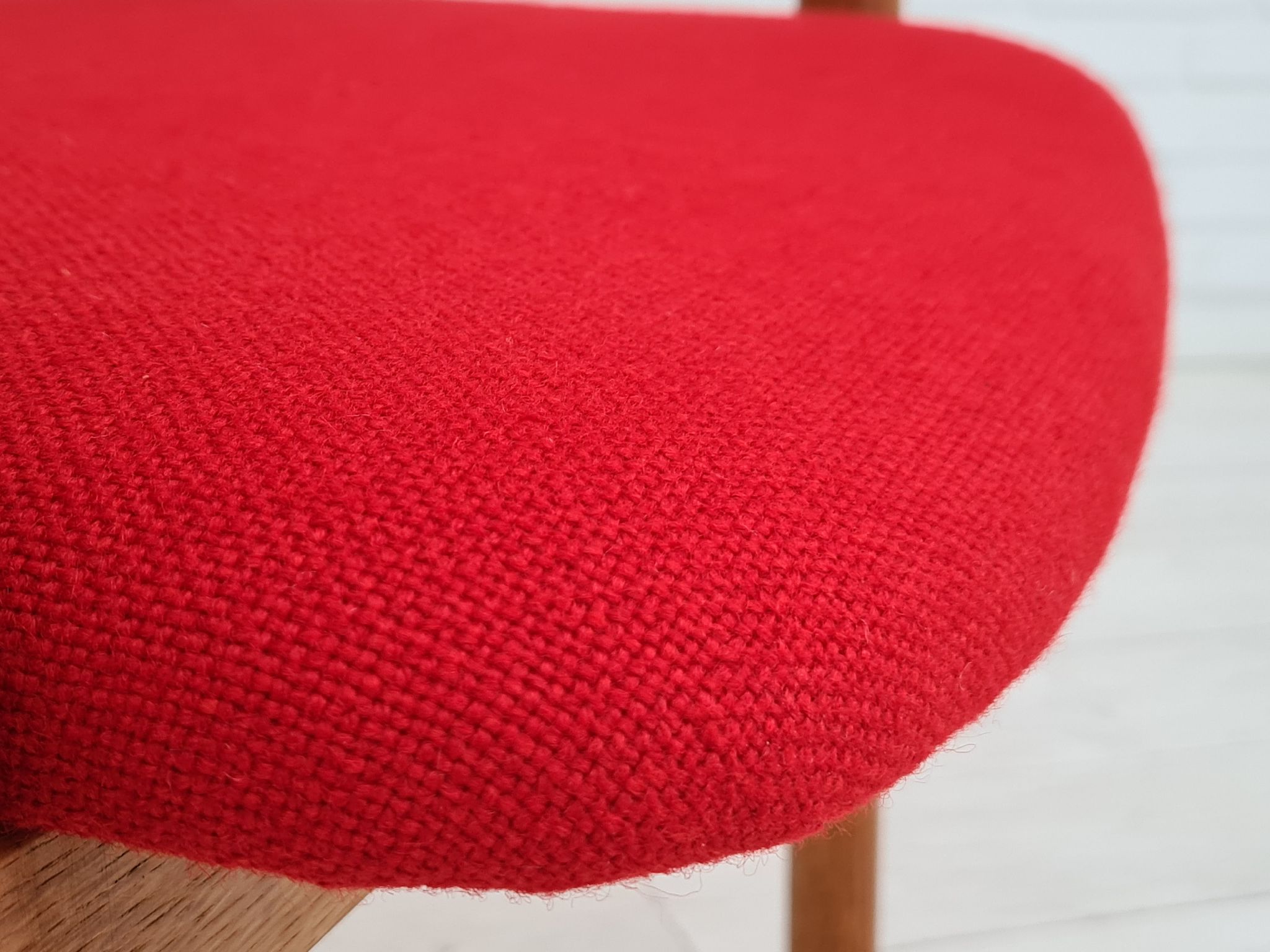 Danish armchair, 70s, reupholstered, kvadrat furniture wool, oak wood