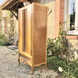Chest of drawers wood and rattan cabinet