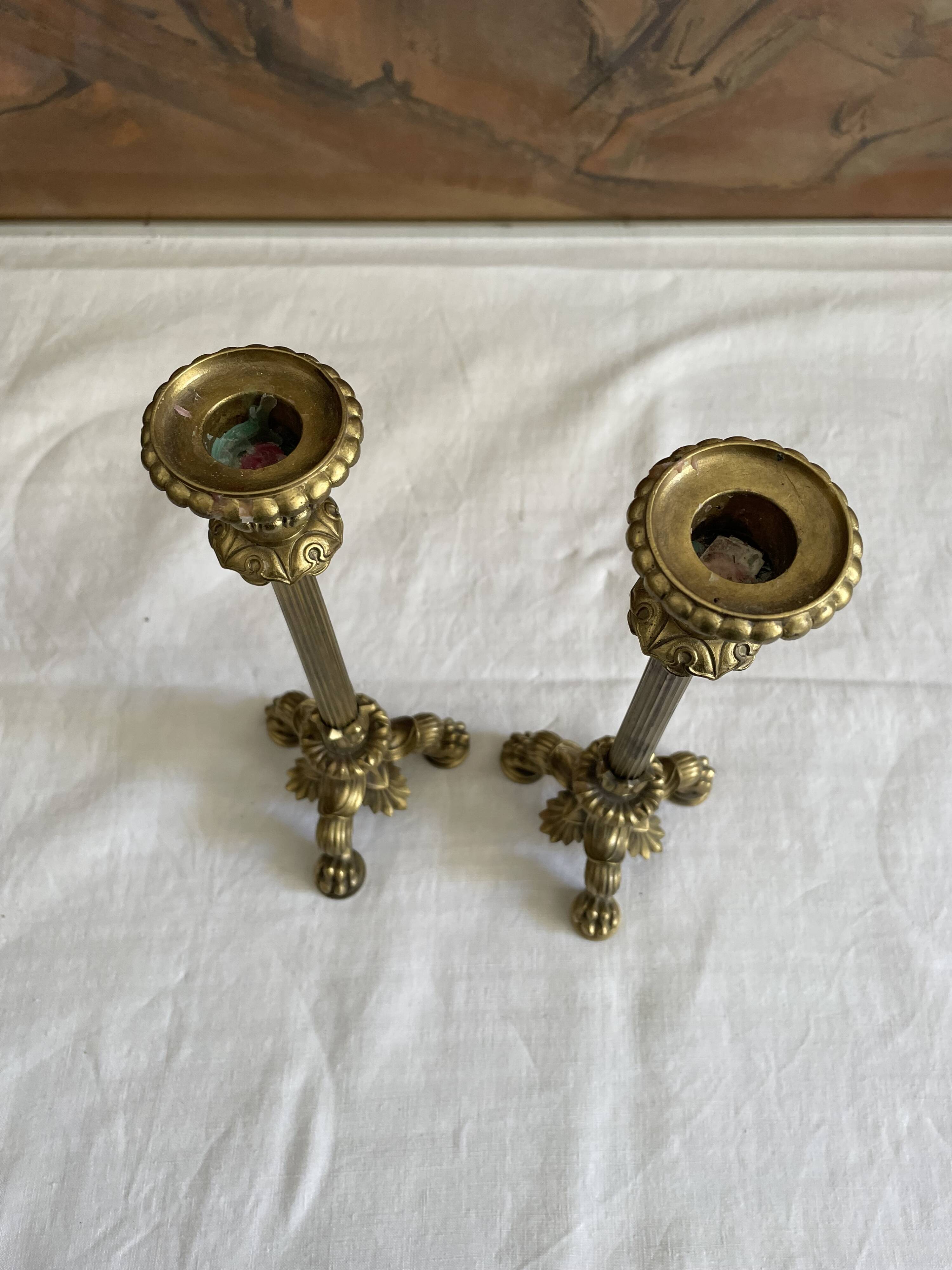 Pair of bronze candle holders