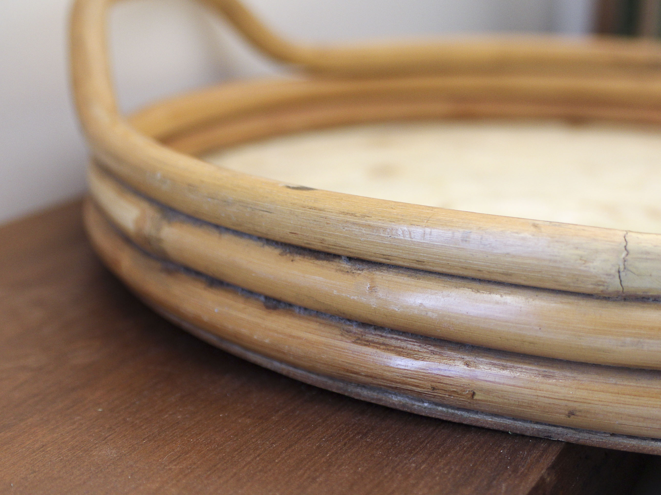 Plateau rond rotin et nacre