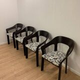 Set of 4 vintage wooden and fabric chairs, 1970
