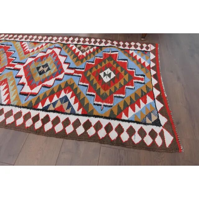 1970s Vintage Turkish Hand-Knotted Wool Cotton Red Runner Rug 93x355