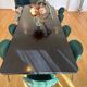 Set of 10 Calligaris Ines chairs in green velvet and tropical fabric.