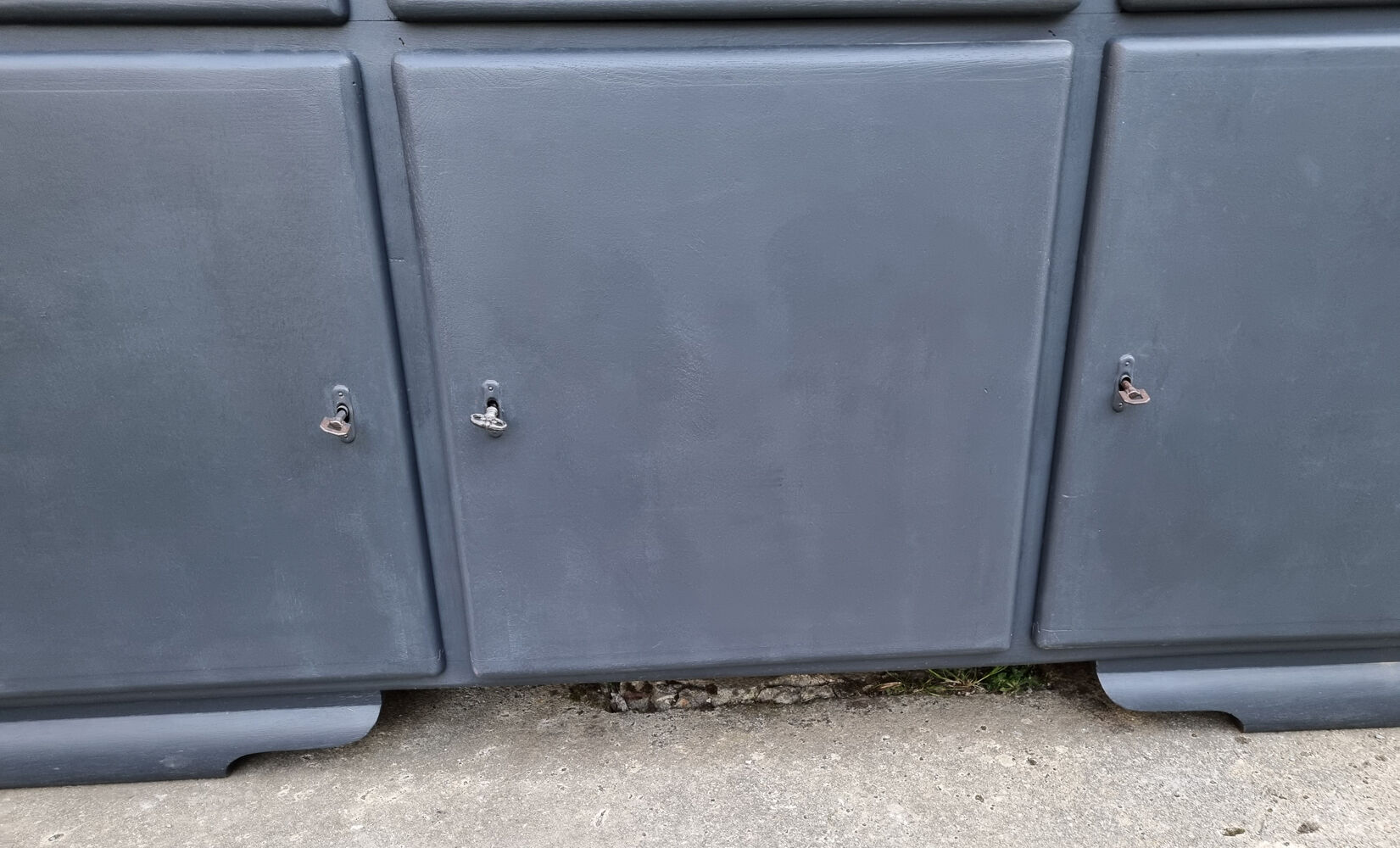 Vintage Mado sideboard, grey restyled, blue interior, 50s