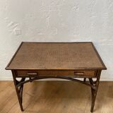 Vintage rattan and canning desk with its stool