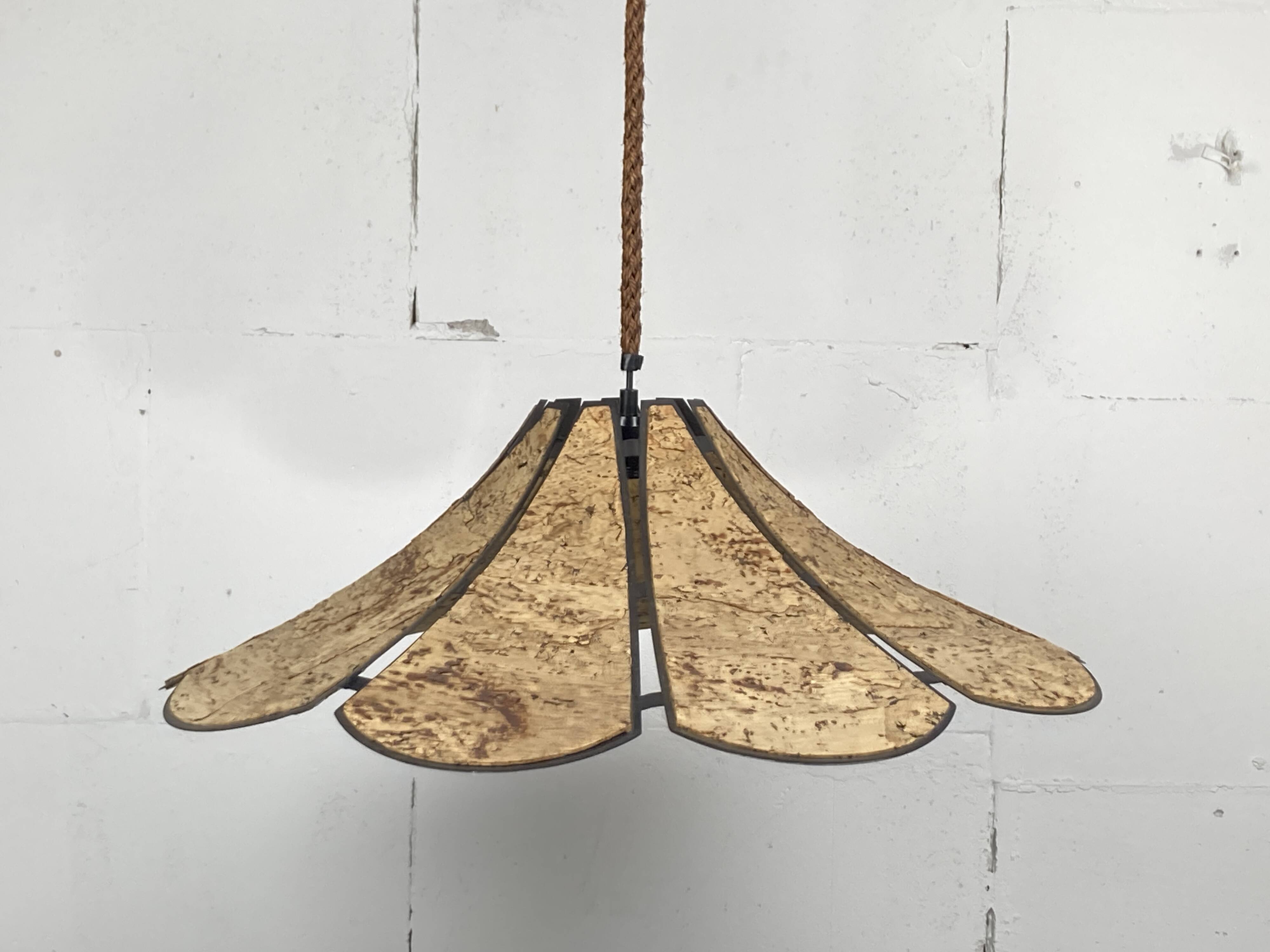 XL clover cork hanging pendant lamp, Germany 1970s