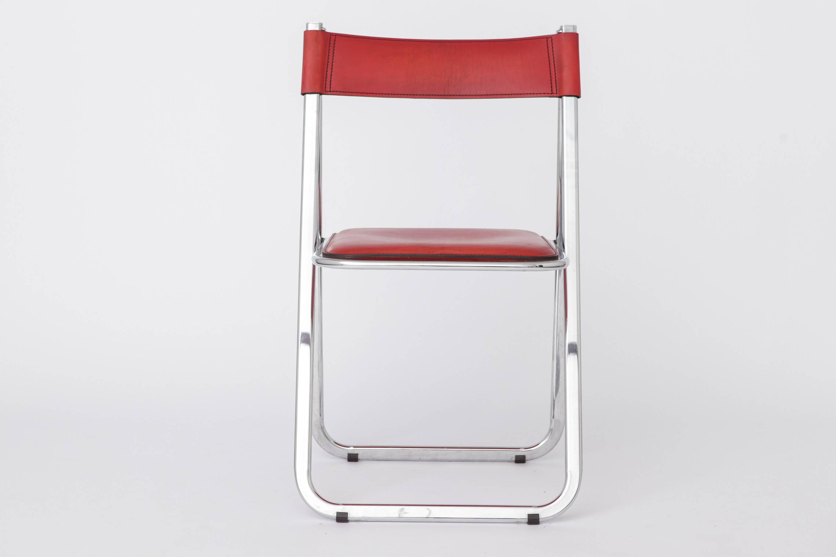 Tamara Folding Chair by Arrben Italy 1970s | Chrome Frame & Red Leather |