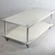 Table basse en acier laqué "crème", double plateaux, France, circa 1970