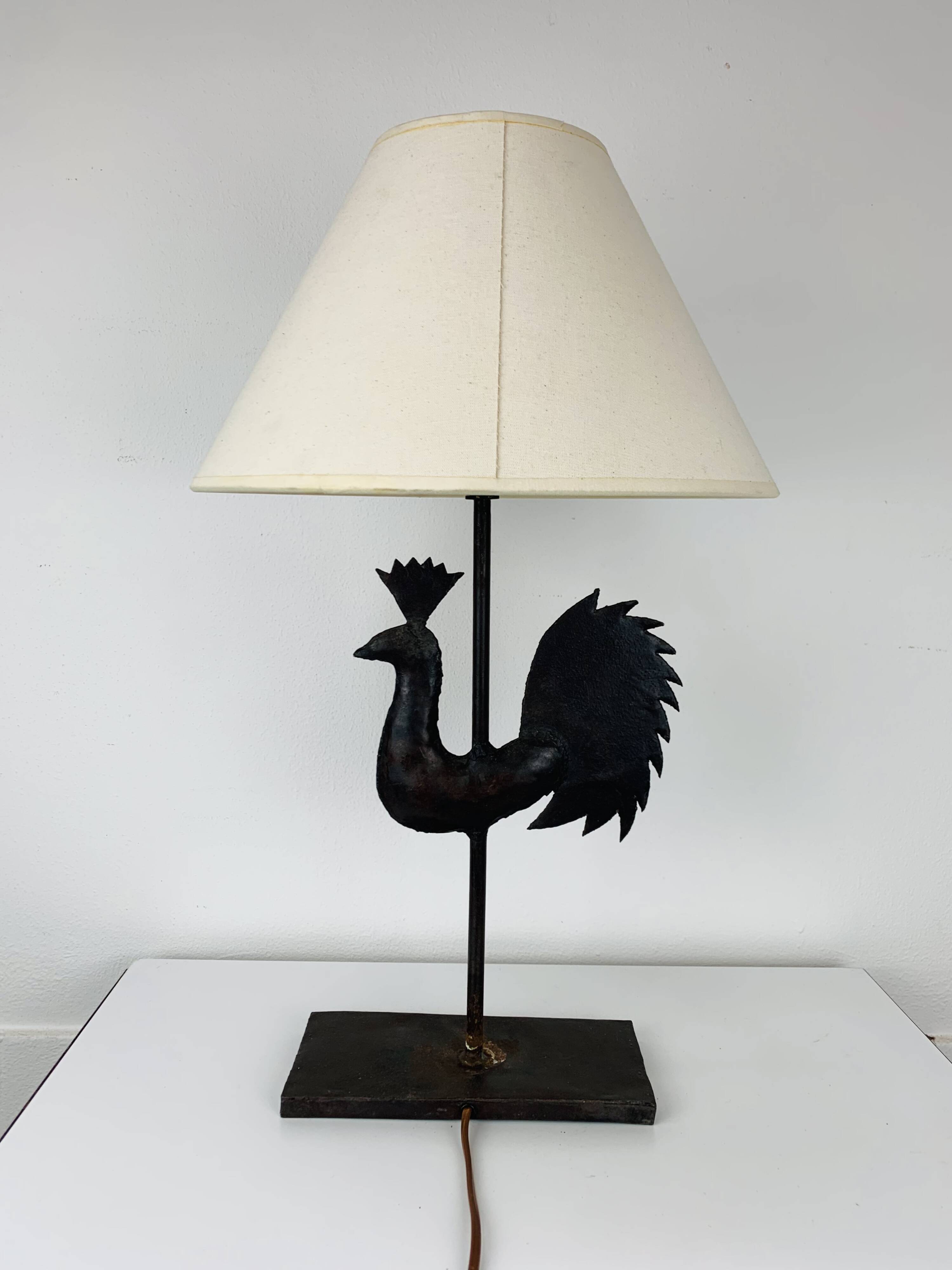 Wrought iron rooster lamp, brutalist, vintage, 1970