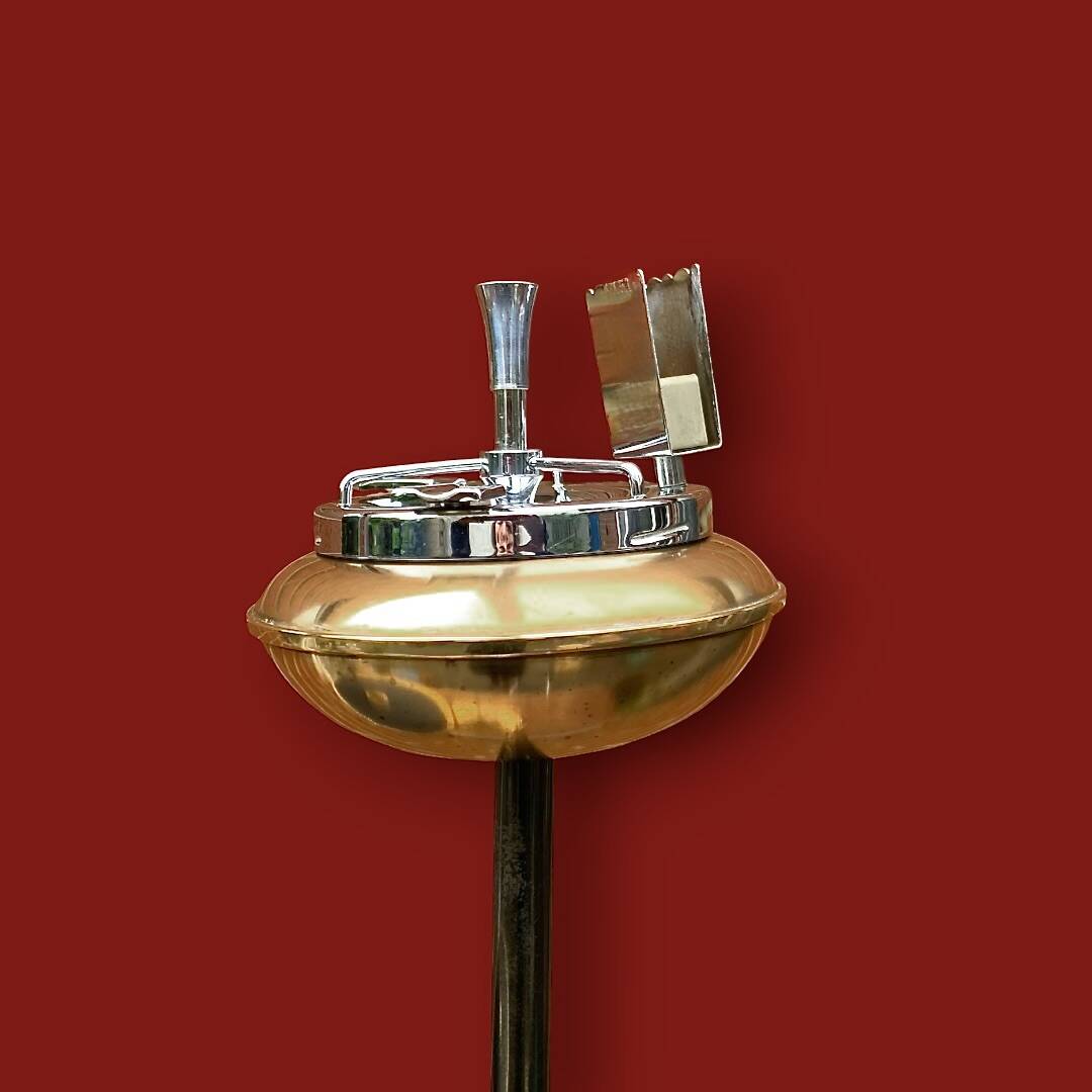 Antique brass and black steel ashtray - 1950s