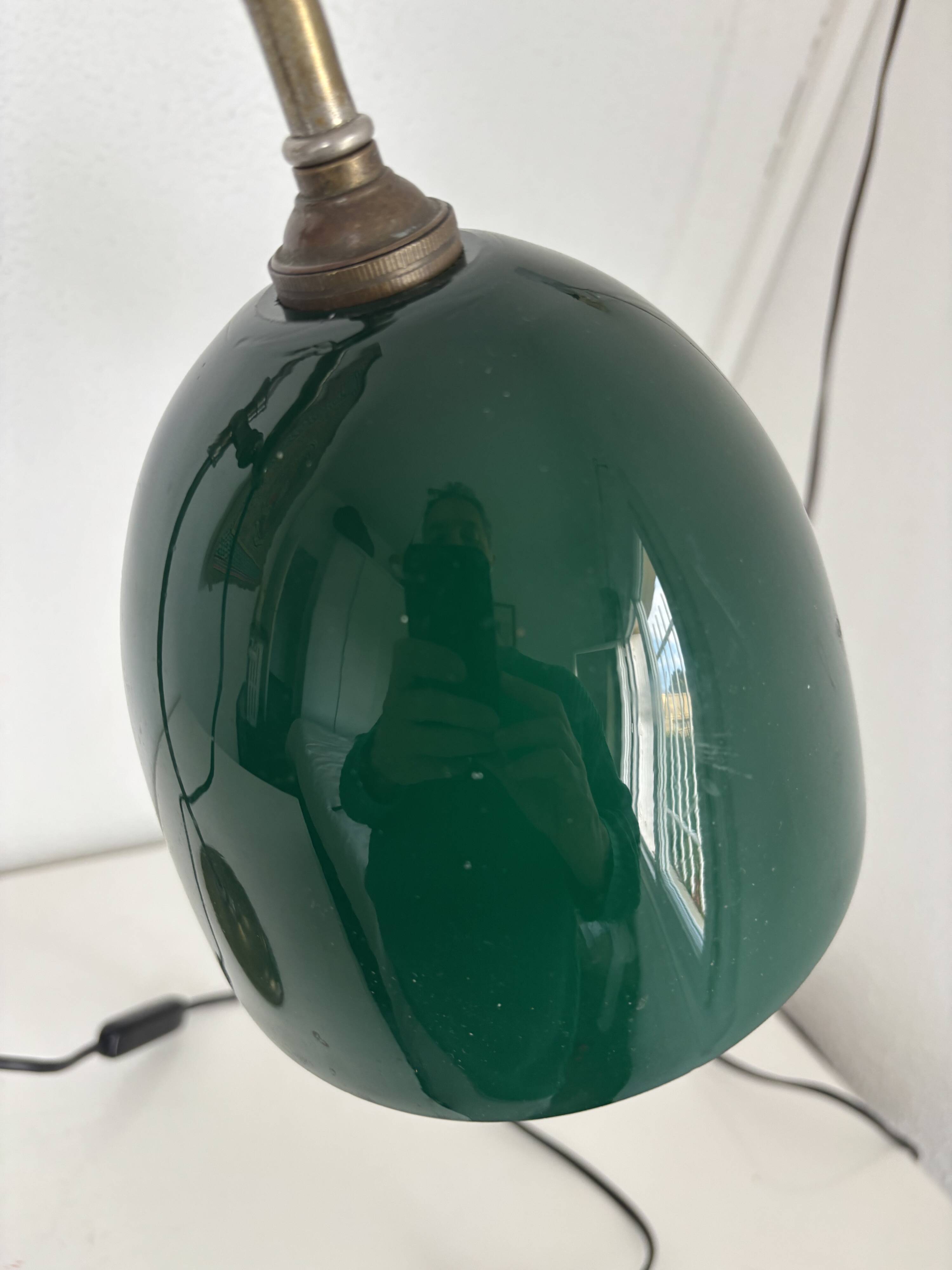 Vintage 1920s desk lamp in nickel-plated brass, celadon - 52 cm