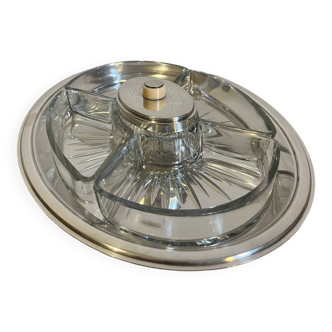 Serving dish chiseled glass tray silver metal Christofle France