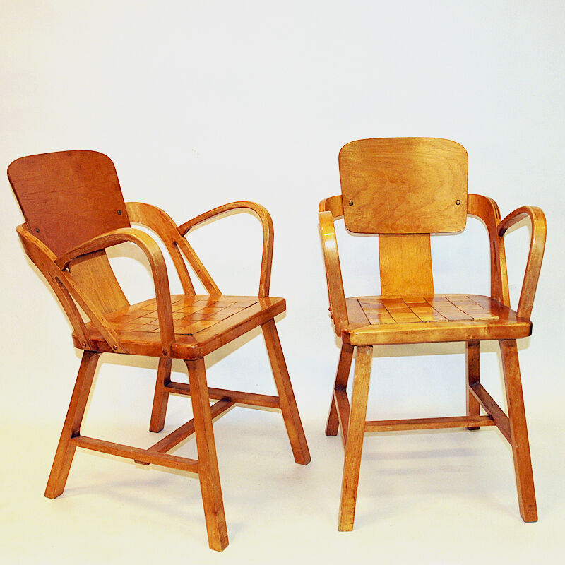 Pair of birch arm chairs by Per Aaslid Norway 1950s