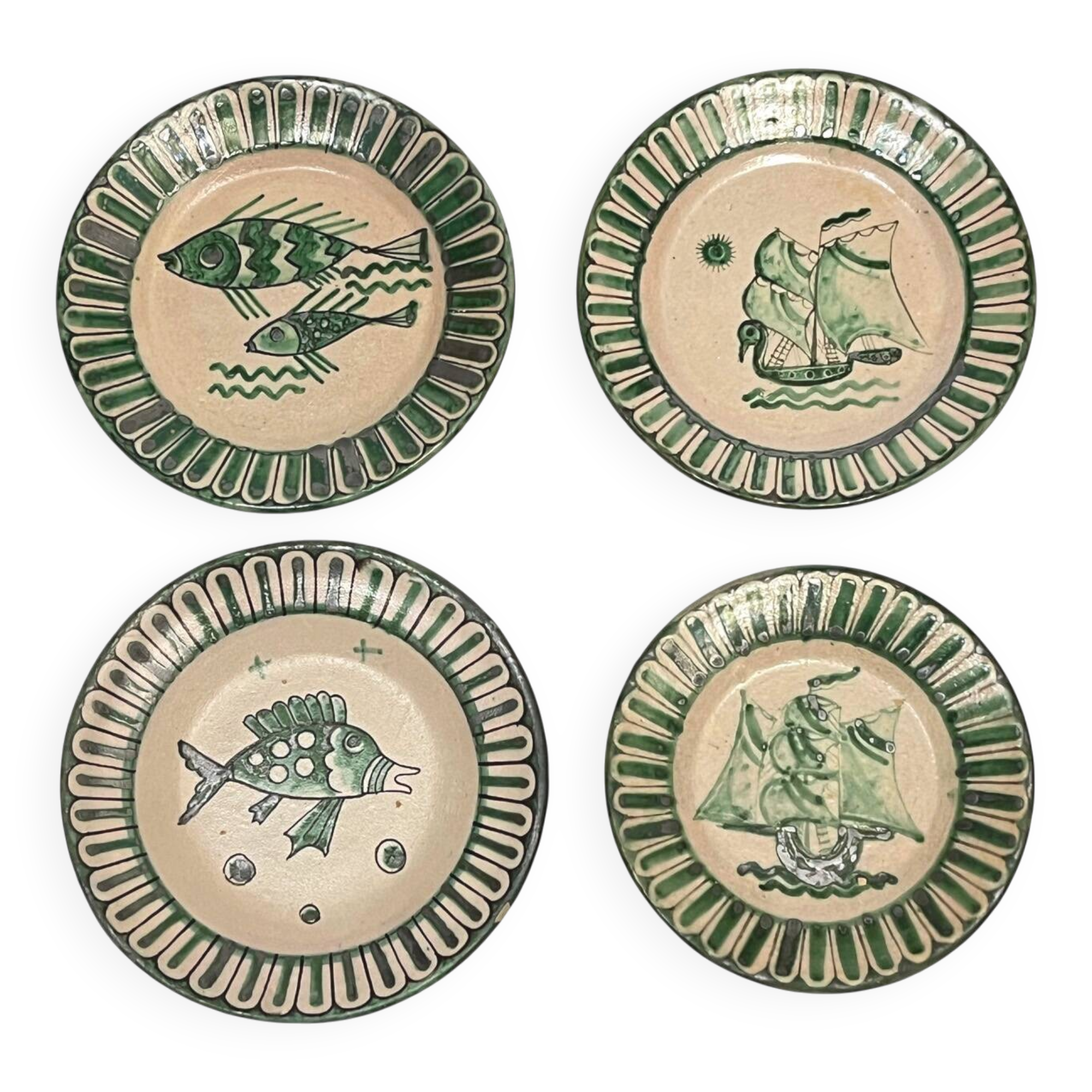 4 Vietri plates decorated by Fabbrica Ceramica Avallone, 1930s
