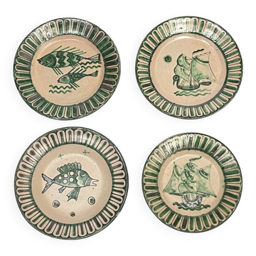 4 Vietri plates decorated by Fabbrica Ceramica Avallone, 1930s