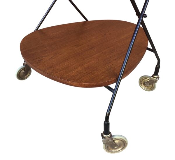 Desserte scandinave vintage en teck & métal, roulettes métal,  années 60
