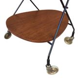Vintage Scandinavian serving trolley in teak and metal, metal wheels, 1960s